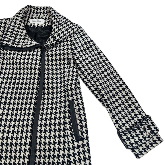 Calvin Klein Black & White Houndstooth Wool Blend Zip Coat — Women’s 6 - Picture 3 of 13
